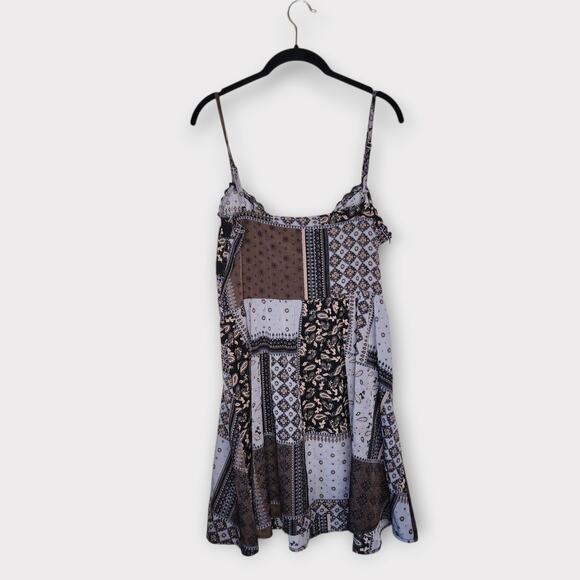 Cider Womens Paisley Patchwork Lace Trim Slip Dress Black Brown XL Whimsy Goth - Picture 9 of 9